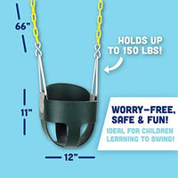 Little Fingers High Back Full Bucket Toddler Swing Seat with Plastic Coated Chains (Green), Standard