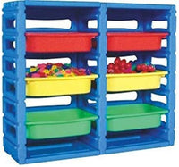 Little Fingers Plastic Toy Storage Shelf with 6 Yellow Bins – Kids Organizer Rack for Toys & Books – L38.5 x W14 x H32 Inches – Blue & Yellow