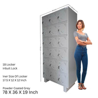 18 Door Industrial Locker Storage Metal Cabinet with Staple Locking For School, Gym, Home, Office | Powder Coated | Light & Dark Grey | 198 X 91 X 48 Cm