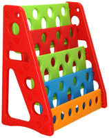 Little Fingers Plastic Toy Storage Shelf with 6 Yellow Bins – Kids Organizer Rack for Toys & Books – L38.5 x W14 x H32 Inches – Blue & Yellow