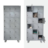 18 Door Industrial Locker Storage Metal Cabinet with Staple Locking For School, Gym, Home, Office | Powder Coated | Light & Dark Grey | 198 X 91 X 48 Cm