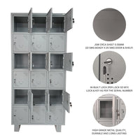 18 Door Industrial Locker Storage Metal Cabinet with Staple Locking For School, Gym, Home, Office | Powder Coated | Light & Dark Grey | 198 X 91 X 48 Cm