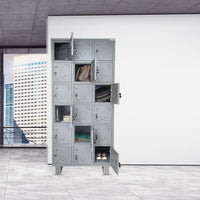 18 Door Industrial Locker Storage Metal Cabinet with Staple Locking For School, Gym, Home, Office | Powder Coated | Light & Dark Grey | 198 X 91 X 48 Cm