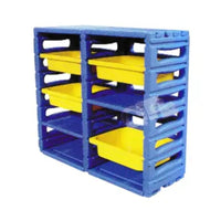 Little Fingers Plastic Toy Storage Shelf with 6 Yellow Bins – Kids Organizer Rack for Toys & Books – L38.5 x W14 x H32 Inches – Blue & Yellow