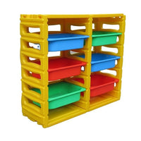 Little Fingers Plastic Toy Storage Shelf with 6 Yellow Bins – Kids Organizer Rack for Toys & Books – L38.5 x W14 x H32 Inches – Blue & Yellow