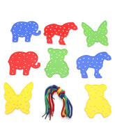 Little Fingers Multi-Shape Lacing Cards Set – Educational Threading Toy for Kids with Animals More (10-PCS)