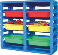 Little Fingers Plastic Toy Storage Shelf with 6 Yellow Bins – Kids Organizer Rack for Toys & Books – L38.5 x W14 x H32 Inches – Blue & Yellow