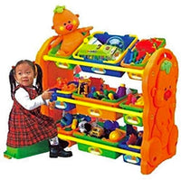 Little Fingers Plastic Toy Storage Shelf with 6 Yellow Bins – Kids Organizer Rack for Toys & Books – L38.5 x W14 x H32 Inches – Blue & Yellow