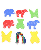 Little Fingers Multi-Shape Lacing Cards Set – Educational Threading Toy for Kids with Animals More (10-PCS)