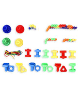 Little Fingers 3 in 1 Bullet Blocks/Nuts & Bolts/Button & Thread Combo Puzzle Sets Beads for Kids Early Learning, Multicolor, Small