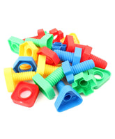 Little Fingers 3 in 1 Bullet Blocks/Nuts & Bolts/Button & Thread Combo Puzzle Sets Beads for Kids Early Learning, Multicolor, Small