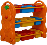 Little Fingers Plastic Toy Storage Shelf with 6 Yellow Bins – Kids Organizer Rack for Toys & Books – L38.5 x W14 x H32 Inches – Blue & Yellow