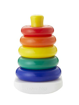 Classic stacking toy with 5 colorful rings to grasp, shake, and stack!