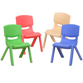 Little Fingers 4 Pack Plastic Stackable School Chairs with 10.5" Seat Height, Assorted Colors