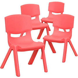 Little Fingers 4 Pack Red Plastic Stackable School Chair with 10.5'' Seat Height