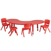 Little Fingers  35''W x 65''L Half-Moon Red Plastic Activity Table Set with 4 Chairs