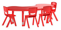 Little Fingers  35''W x 65''L Half-Moon Red Plastic Activity Table Set with 4 Chairs