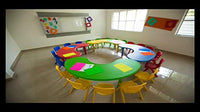 Little Fingers School Study Table Big Half Moon Table (Multicolor) - Without Chairs