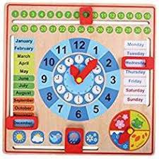 Kids Wooden Learning Clock with Seasons, Calendar and date