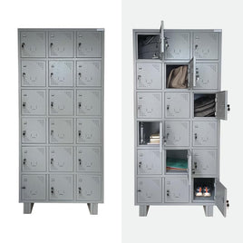 18 Door Industrial Locker Storage Metal Cabinet with Staple Locking For School, Gym, Home, Office | Powder Coated | Light & Dark Grey | 198 X 91 X 48 Cm