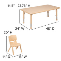 Little Fingers 24''W x 48''L Rectangular Green Plastic Height Adjustable Activity Table Set with 4 Chairs