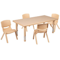 Little Fingers 24''W x 48''L Rectangular Green Plastic Height Adjustable Activity Table Set with 4 Chairs