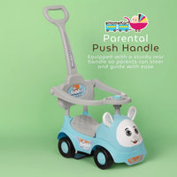 Fun Ride On Push Car, Rabbit 3 in 1 Rider with Removable Parental Handle - Musical Push Car with Lights and Utility Storage Toy Box - Armrest Guardrails for Safety, Kids Indoor/Outdoor Toy Car (Green)