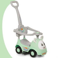 Fun Ride On Push Car, Rabbit 3 in 1 Rider with Removable Parental Handle - Musical Push Car with Lights and Utility Storage Toy Box - Armrest Guardrails for Safety, Kids Indoor/Outdoor Toy Car (Green)