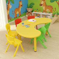 HerHome Moon Table with 5 Chairs for Kids - Table with 54 inch Length with 5 Chairs - Study Table for Kids at Home or School (Green)