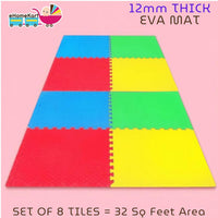 Ehomekart - EVA Kid's Interlocking Play Mat - 11 mm Thickness - Set of 8 Tiles - 62cm x 62cm Each Tile - 32 Square Feet Total Area(Multicolor)