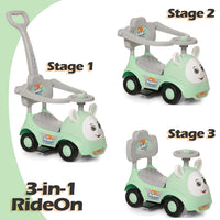 Fun Ride On Push Car, Rabbit 3 in 1 Rider with Removable Parental Handle - Musical Push Car with Lights and Utility Storage Toy Box - Armrest Guardrails for Safety, Kids Indoor/Outdoor Toy Car (Green)