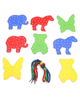 Little Fingers Multi-Shape Lacing Cards Set – Educational Threading Toy for Kids with Animals More (10-PCS)