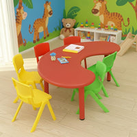 HerHome Moon Table with 5 Chairs for Kids - Table with 54 inch Length with 5 Chairs - Study Table for Kids at Home or School (Green)