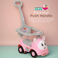 Fun Ride On Push Car, Rabbit 3 in 1 Rider with Removable Parental Handle - Musical Push Car with Lights and Utility Storage Toy Box - Armrest Guardrails for Safety, Kids Indoor/Outdoor Toy Car (Green)