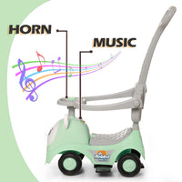 Fun Ride On Push Car, Rabbit 3 in 1 Rider with Removable Parental Handle - Musical Push Car with Lights and Utility Storage Toy Box - Armrest Guardrails for Safety, Kids Indoor/Outdoor Toy Car (Green)