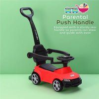 Funride Car Ride On - R8 3-in-1 for Kids with Parent Handle, Music, Light, Backrest & Storage - 1 to 3 Years, Kids Indoor/Outdoor Toy Car for Boys and Girls- (Upto 20 Kg) (Red)
