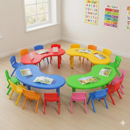eHomeKart Moon Table for Kids - Half Round Moon Shape Plastic Table with 54 inch Length-Set of 4 Study Table for Kids at Home or School-Indoor and Outdoor–Color May Vary–Chairs NOT Included (4 Table)