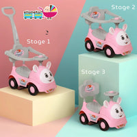 Fun Ride On Push Car, Rabbit 3 in 1 Rider with Removable Parental Handle - Musical Push Car with Lights and Utility Storage Toy Box - Armrest Guardrails for Safety, Kids Indoor/Outdoor Toy Car (Green)
