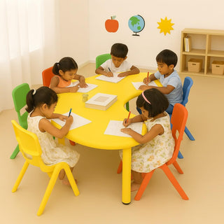 eHomeKart Plastic Moon Table - Front Round Table for Kids - Perfect for Home - (53 x 20 x 20 inches) - Colour May Vary - Chairs NOT Included (Yellow)