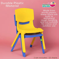 eHomeKart Baby Plastic Kids Chair Set (L33 X B31 X H51 cm, 12 Chairs, Multicolour)