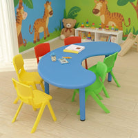 HerHome Moon Table with 5 Chairs for Kids - Table with 54 inch Length with 5 Chairs - Study Table for Kids at Home or School (Green)
