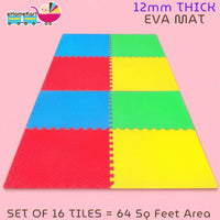 Ehomekart - EVA Kid's Interlocking Play Mat - 11 mm Thickness - Set of 8 Tiles - 62cm x 62cm Each Tile - 32 Square Feet Total Area(Multicolor)