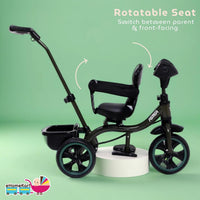 Fun Ride Kids Aster Tricycle with 360 Rotatable Seat, Parental Control Handle for 1.5 to 5 Years - Musical Trike for Kids with Safety Handle for Boys and Girls (Green)