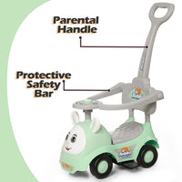 Fun Ride On Push Car, Rabbit 3 in 1 Rider with Removable Parental Handle - Musical Push Car with Lights and Utility Storage Toy Box - Armrest Guardrails for Safety, Kids Indoor/Outdoor Toy Car (Green)