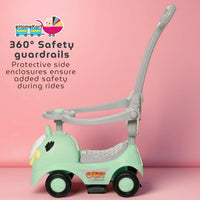 Fun Ride On Push Car, GAFFY 3 in 1 Rider with Removable Parental Handle - Musical Push Car with Utility Storage Toy Box - Armrest Guardrails for Safety, Kids Indoor/Outdoor Toy Car (Green)