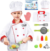 Chef Costume for Kids, Cook Role Play Dress -Up Set With Realistic Kitchen Toys, Pretend Chef Outfit for Halloween