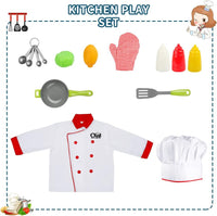 Chef Costume for Kids, Cook Role Play Dress -Up Set With Realistic Kitchen Toys, Pretend Chef Outfit for Halloween