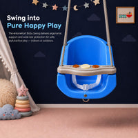 eHomeKart Baby Swing for Kids | 31x35x39 cm Ergonomic High Back Wide Front Bar | 25kg Capacity Non-Musical Swing | Safe & Sturdy Indoor Outdoor Toddler Swing | Easy Installation | Boys & Girls (Blue)