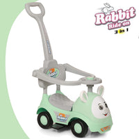 Fun Ride On Push Car, Rabbit 3 in 1 Rider with Removable Parental Handle - Musical Push Car with Lights and Utility Storage Toy Box - Armrest Guardrails for Safety, Kids Indoor/Outdoor Toy Car (Green)
