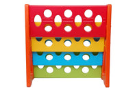 Little Fingers Plastic Toy Storage Shelf with 6 Yellow Bins – Kids Organizer Rack for Toys & Books – L38.5 x W14 x H32 Inches – Blue & Yellow
